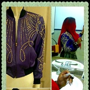 Julian K Vintage leather studded bomber Jacket fits Size 6-10